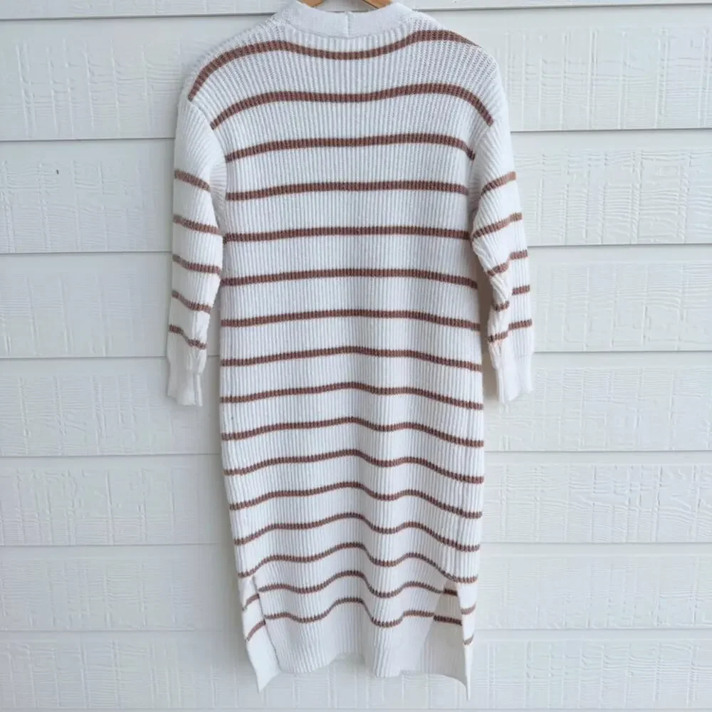 Blu Ivy Long Striped Cardigan Small Ivory Cozy Knit
